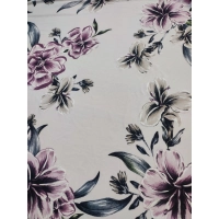 Elastyczna dzianina Jersey ze wzorem - fioletowe magnolie